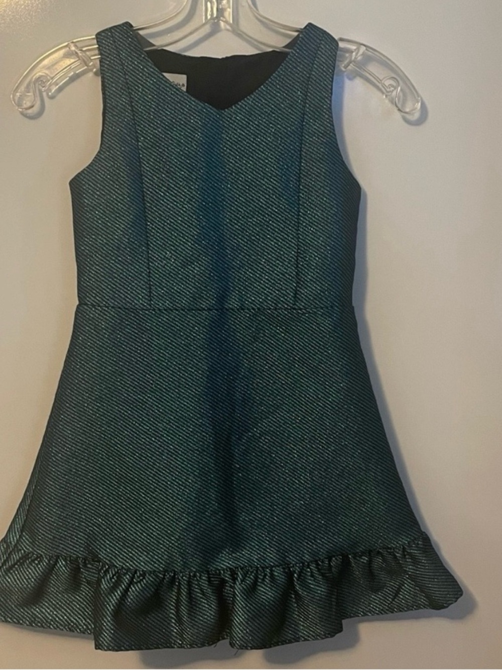 Girls' Green Textured Ruffle-Hem Dress